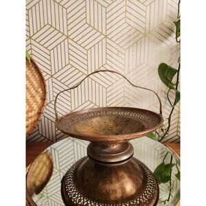 Vintage Acme Aged Copper Centerpiece Basket w/ Pierced Edge & Handle Chicago USA